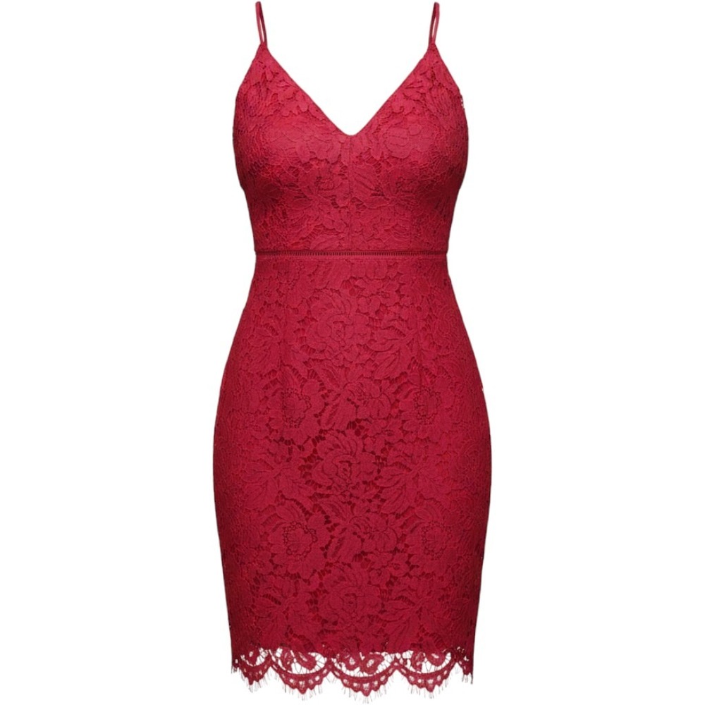 ASTR The Label Red Lace Midi Dress V-Neck Bodycon Wedding Guest ADR100122B-003